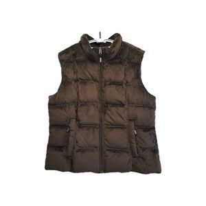 Eddie Bauer Brown Goose Down Quilted Puffer Velvet Velour Vest XL
